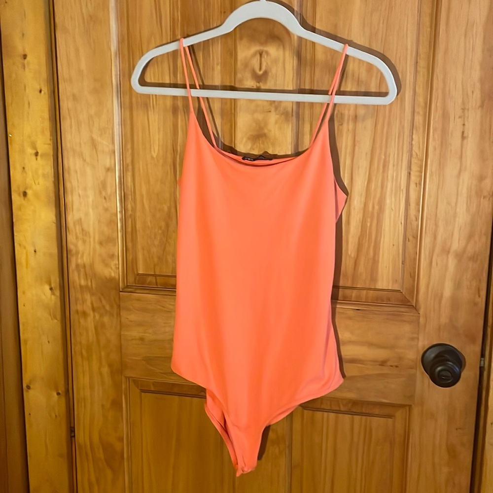 Zara Orange Spaghetti Strap Body Suit, EUC